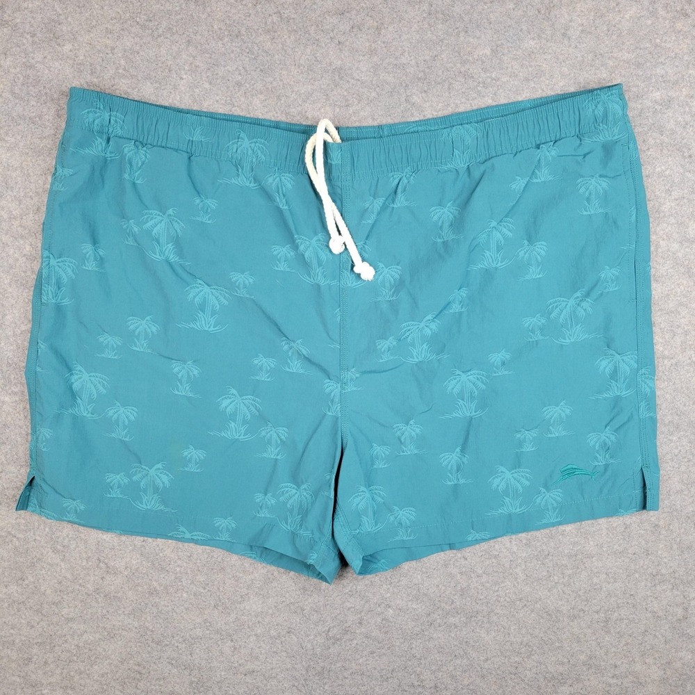 Tommy Bahama Swim Trunks Shorts Mens XL Blue Palm Tree Mesh‎ Lined Drawstring